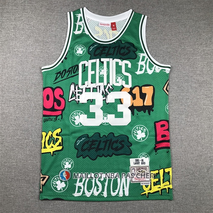 Maillot Boston Celtics Larry Bird Slap Sticker Mitchell & Ness 1985-86 Vert